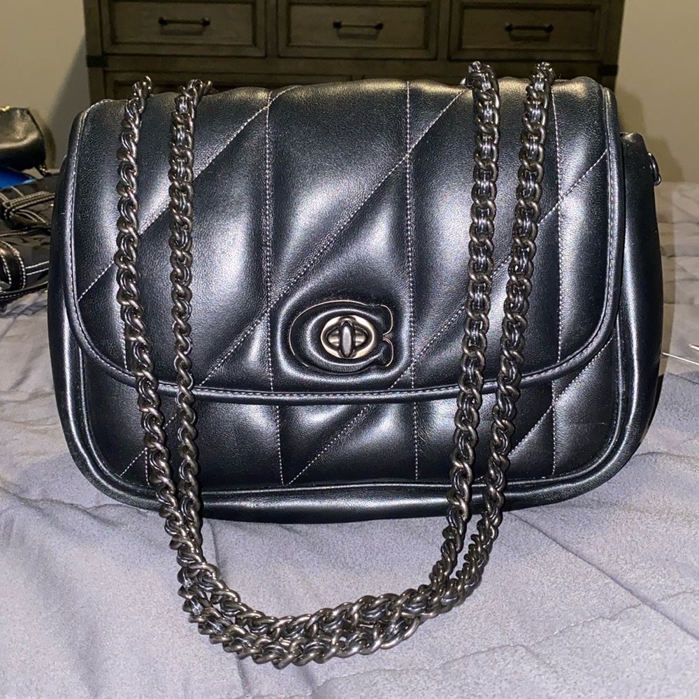 Coach-Pillow Madison Shoulder Bag With Quilting-Black